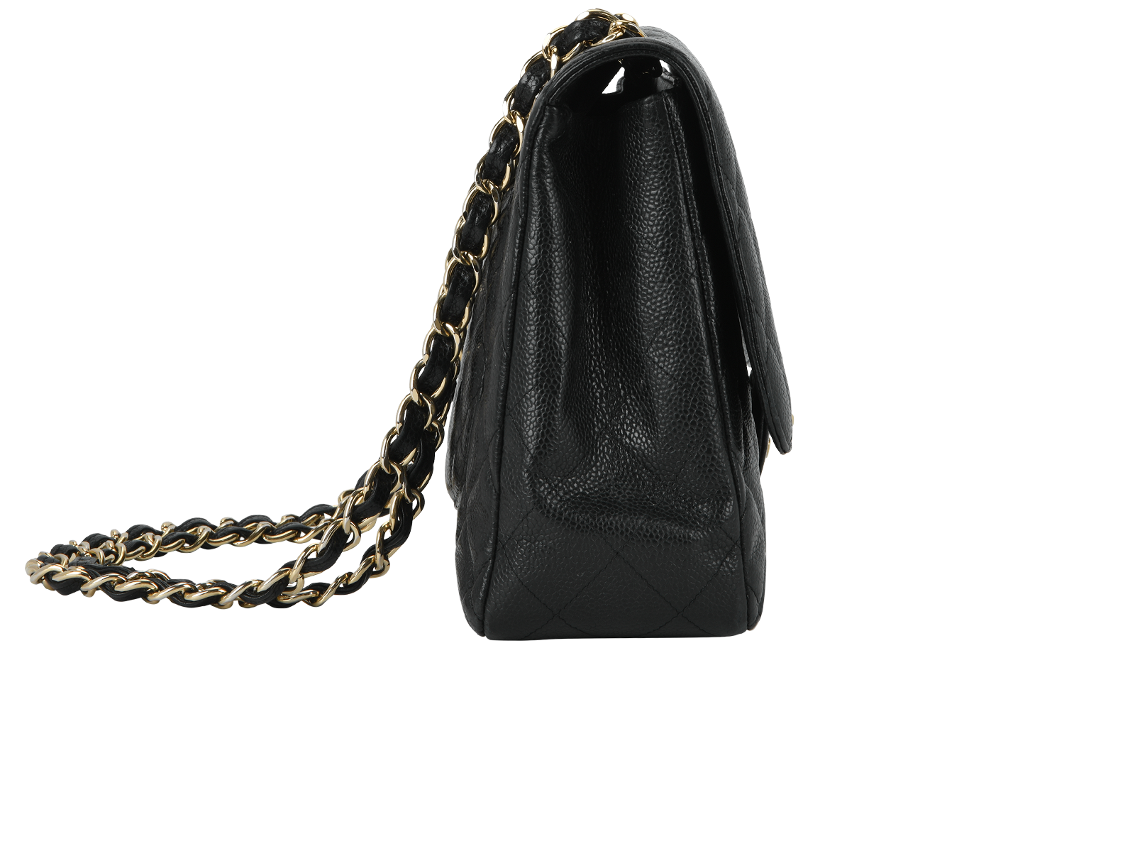 Jumbo Classic Single Flap, &pound;3,800, Handbags, Black, Coated Canvas, Side view